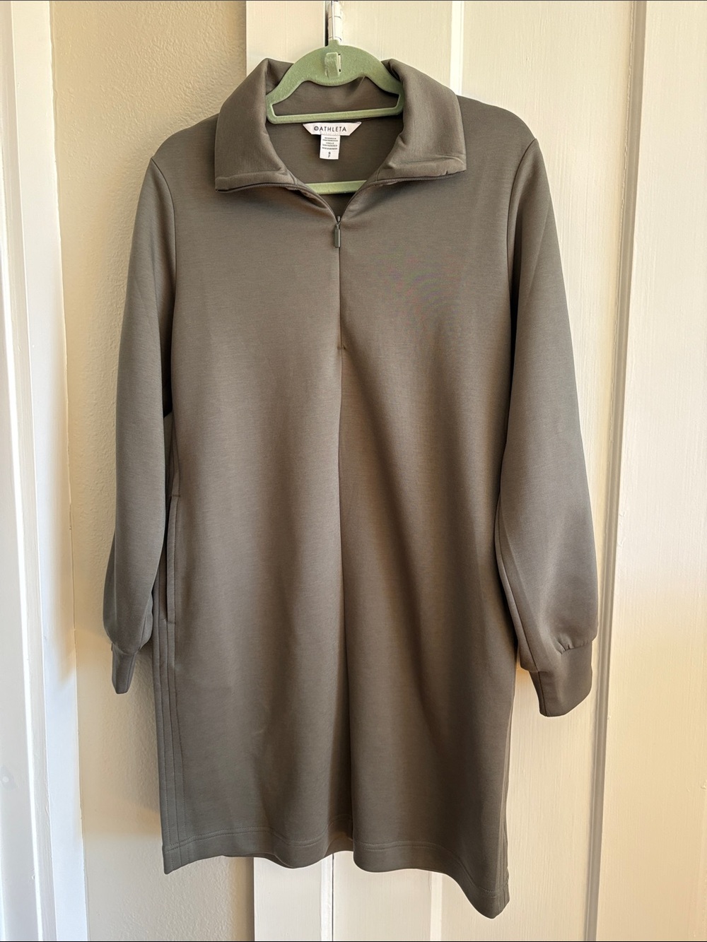 Athleta Allure Quarter Zip Dress in Olive Green size S